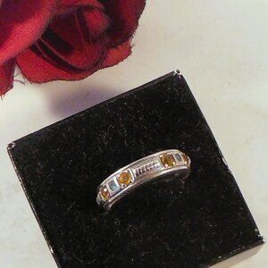 Judith Ripka Sterling Silver Band or Stack Ring With Citrine & Blue Topaz Size 7